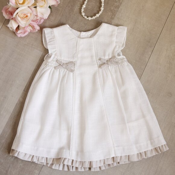 Girl's Off- White and Beige Flax Linen Dress and Diaper Cover Set 18 Months NWT